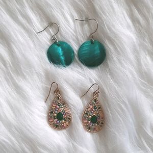 TEAL/GREEN EARRINGS SET OF 2